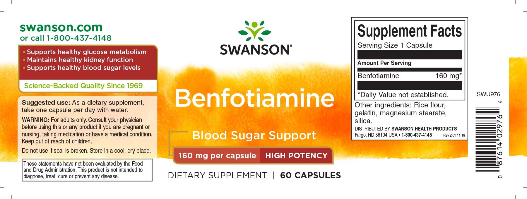 Swanson High-Potency Benfotiamine, 160 mg 60 Caps