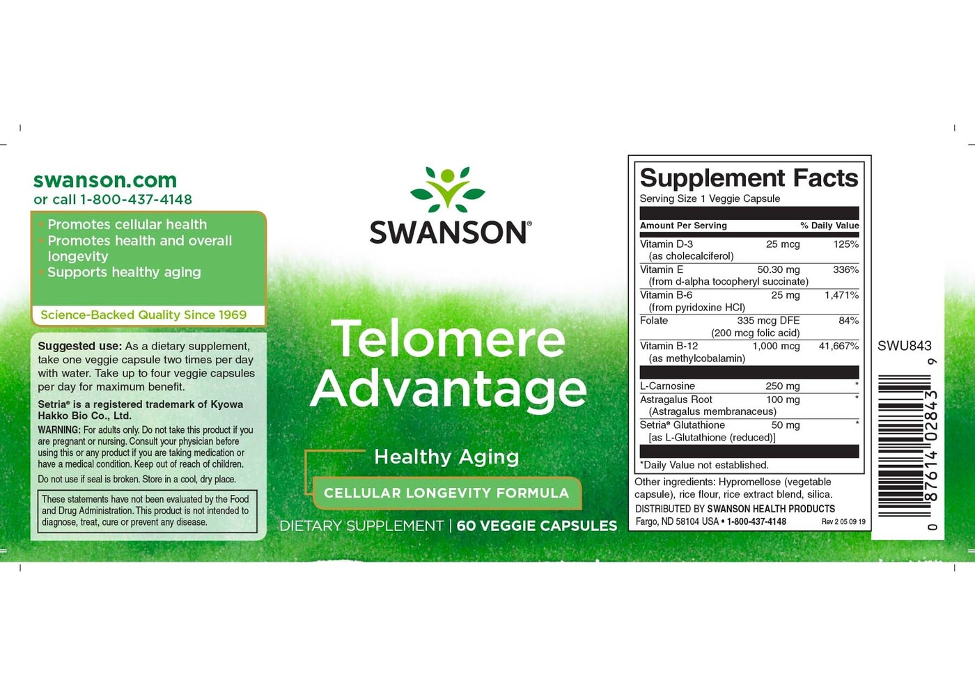 Swanson Telomere Advantage, 60 Veg Caps