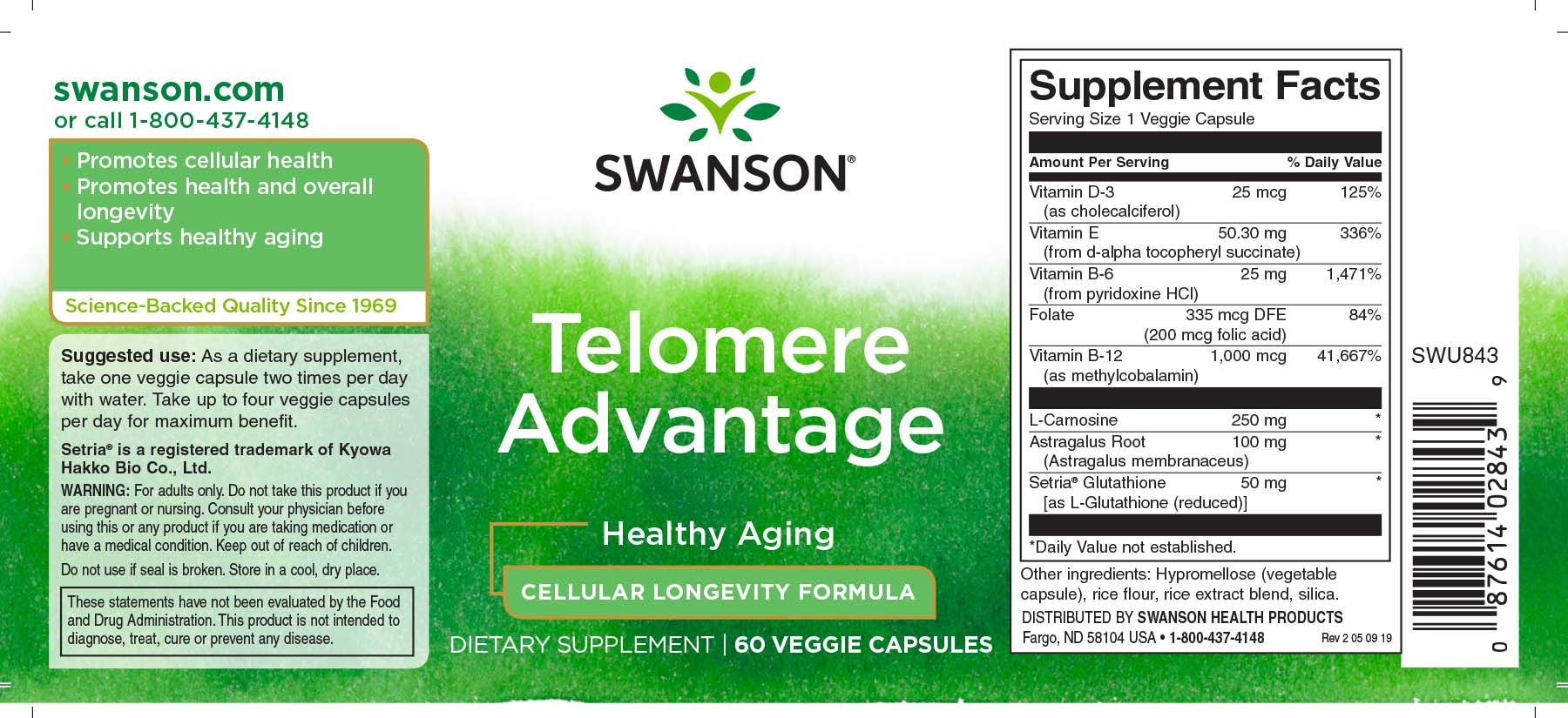 Swanson Telomere Advantage, 60 Veg Caps
