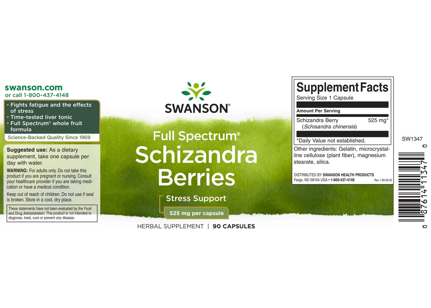 Swanson Full Spectrum Schizandra Berries, 525 mg 90 Caps