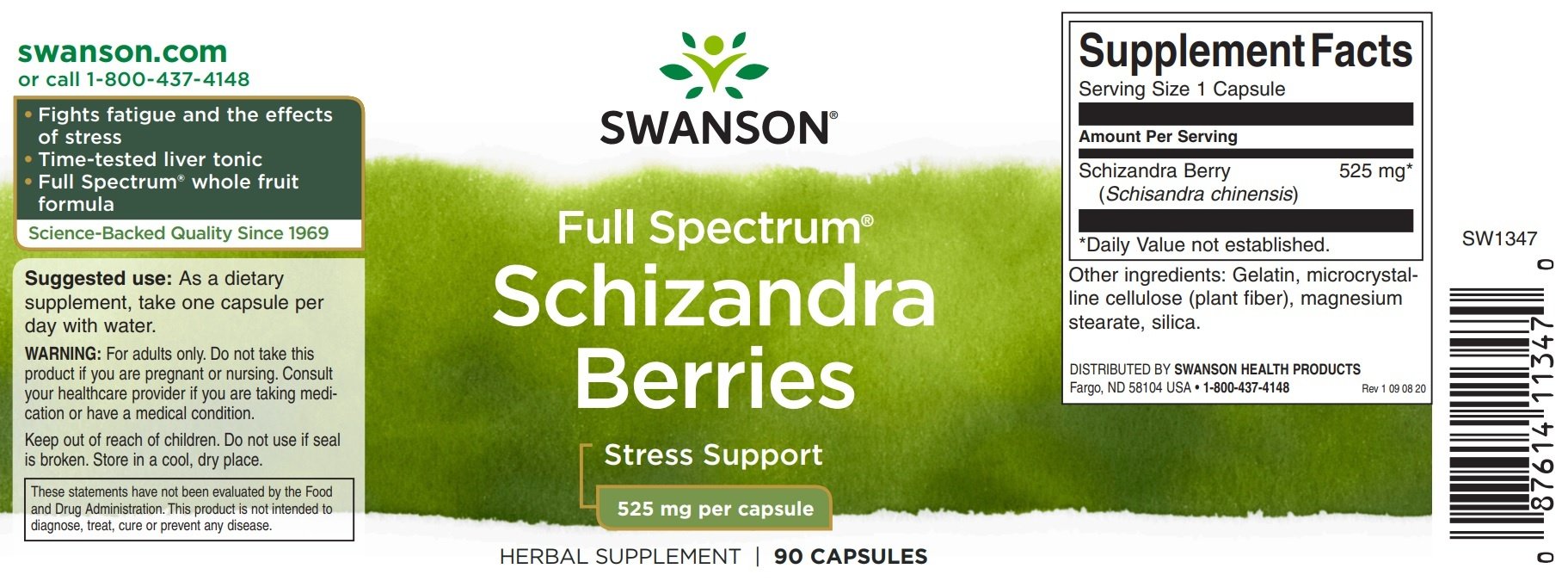 Swanson Full Spectrum Schizandra Berries, 525 mg 90 Caps