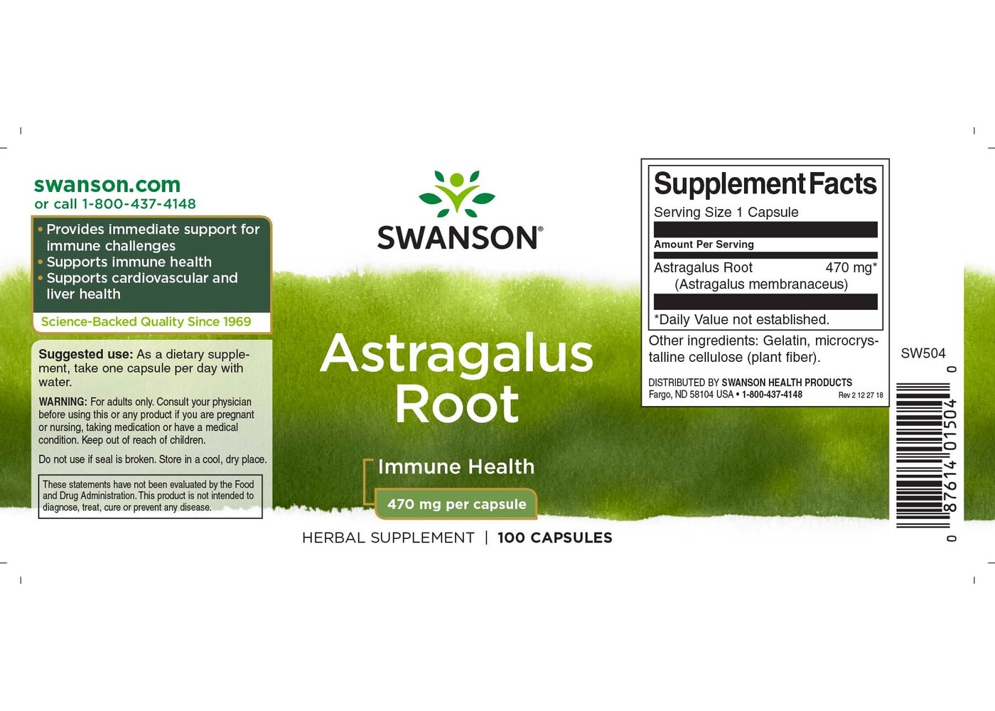 Swanson Astragalus Root, 470 mg, 100 caps