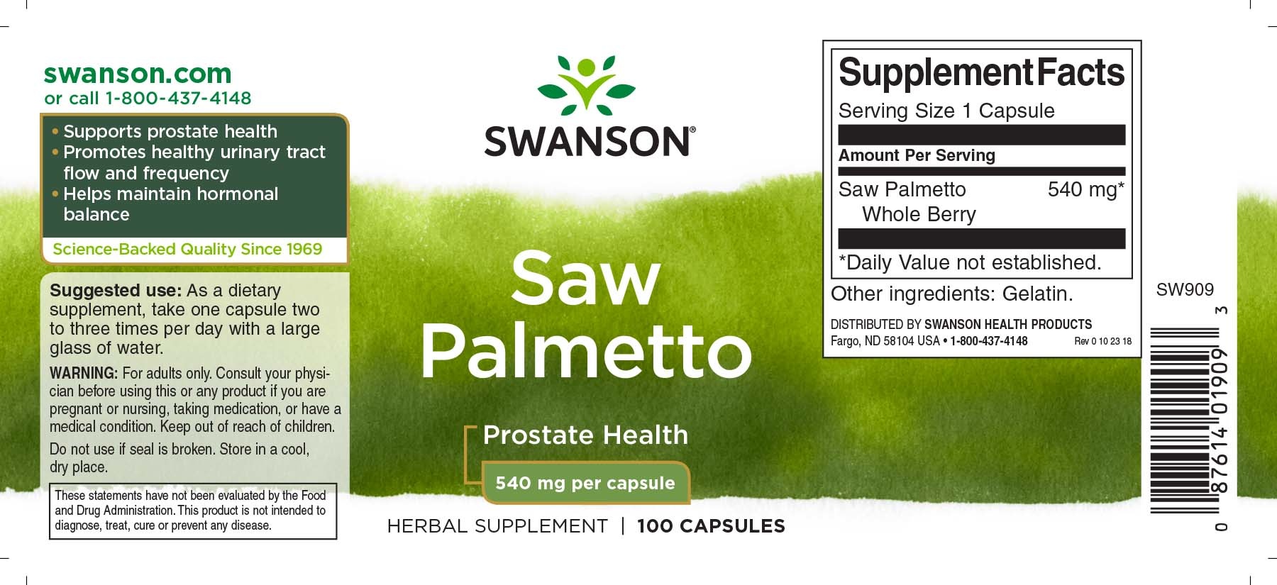 Swanson Saw Palmetto, 540 mg 100 Caps