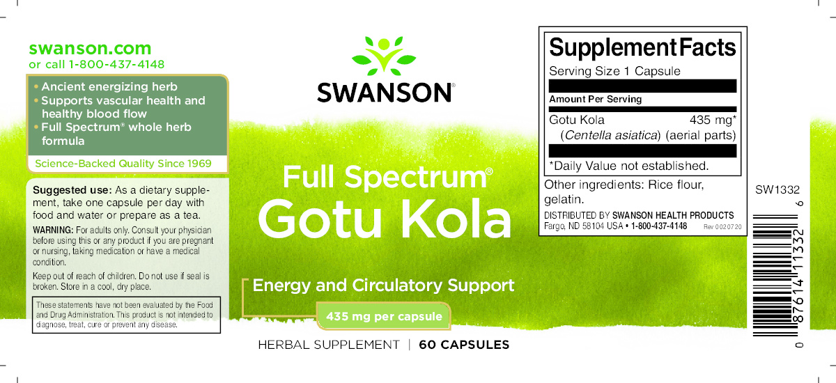 Swanson Gotu Kola, 435 mg, 60 Caps