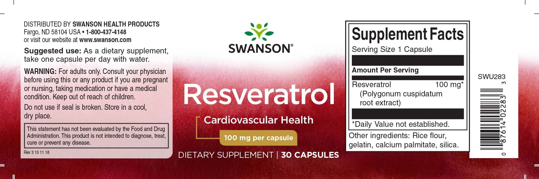 Swanson Resveratrol, 100 mg, 30 Caps