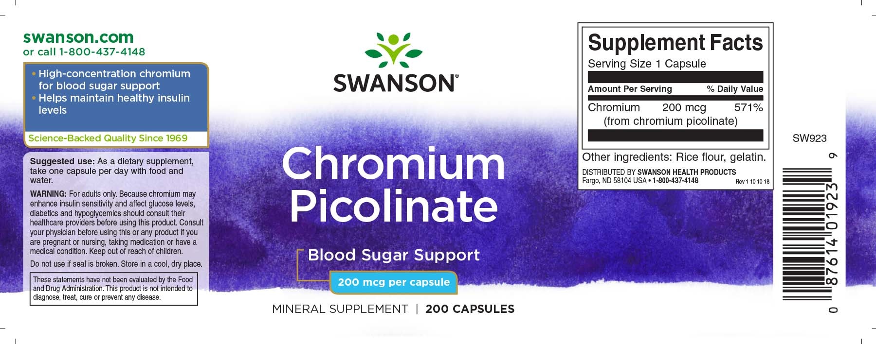 Swanson Chromium Picolinate, 200 mcg 200 Caps