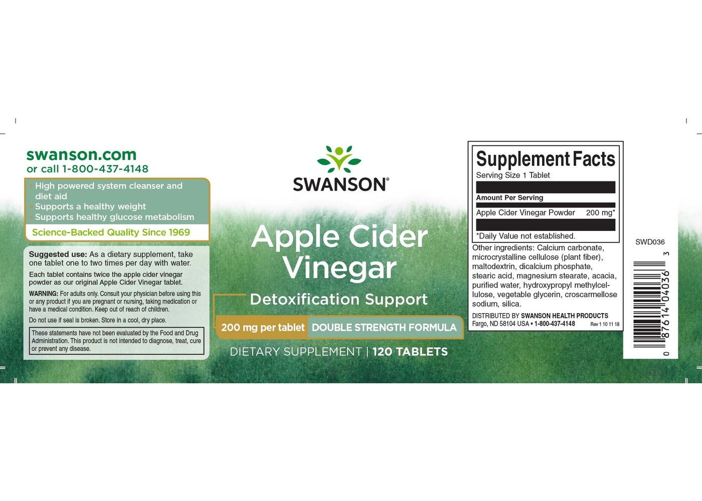 Swanson Apple Cider Vinegar, 200 mg 120 Tabs