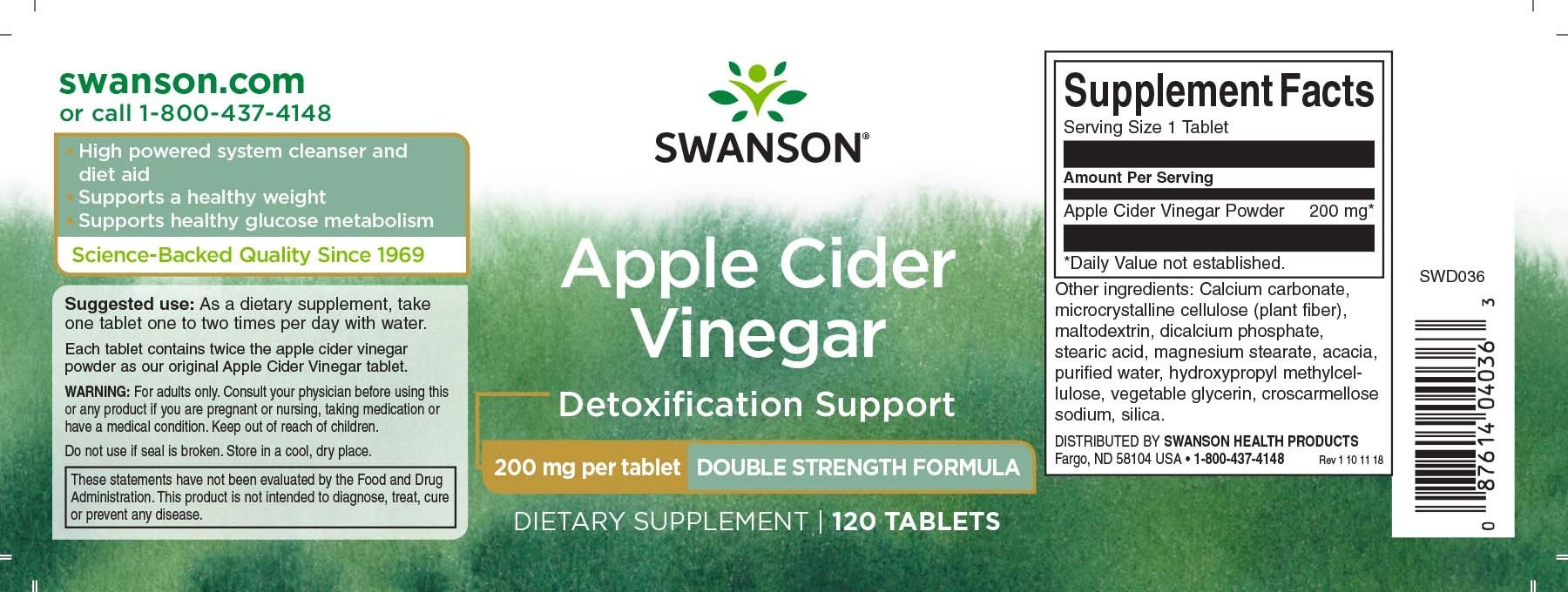 Swanson Apple Cider Vinegar, 200 mg 120 Tabs