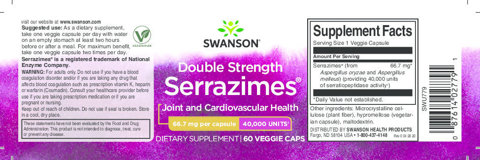 Swanson Optimum Potency Serrazimes 40,000 units