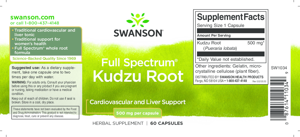 Swanson Kudzu Root, 500 mg, 60 Caps