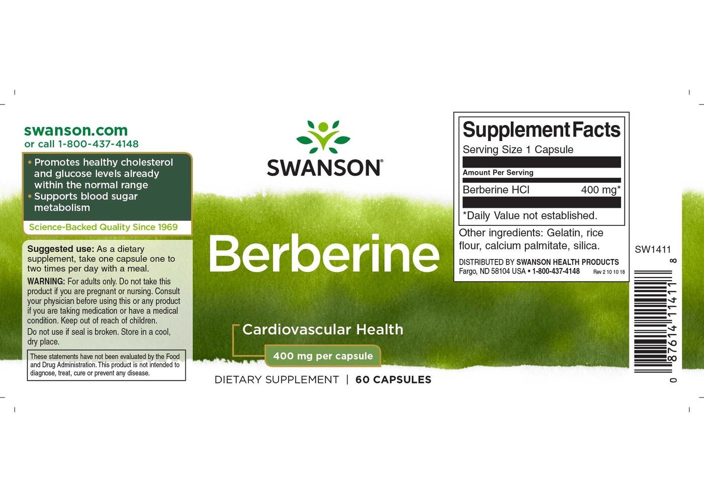 Swanson Berberine, 400 mg, 60 Caps