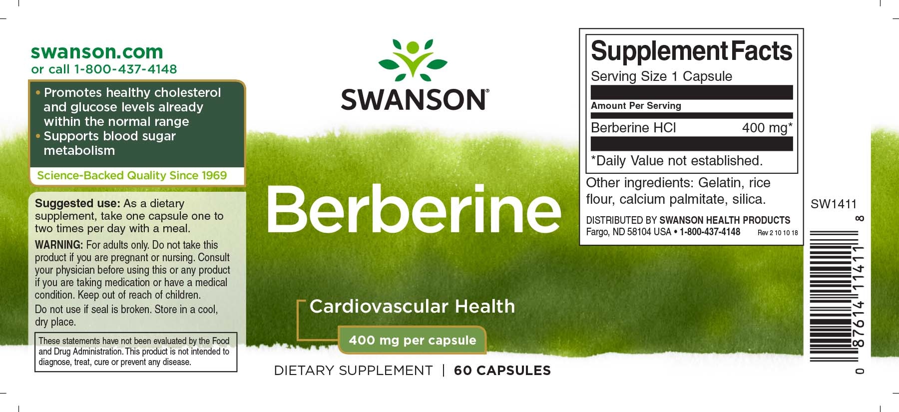 Swanson Berberine, 400 mg, 60 Caps