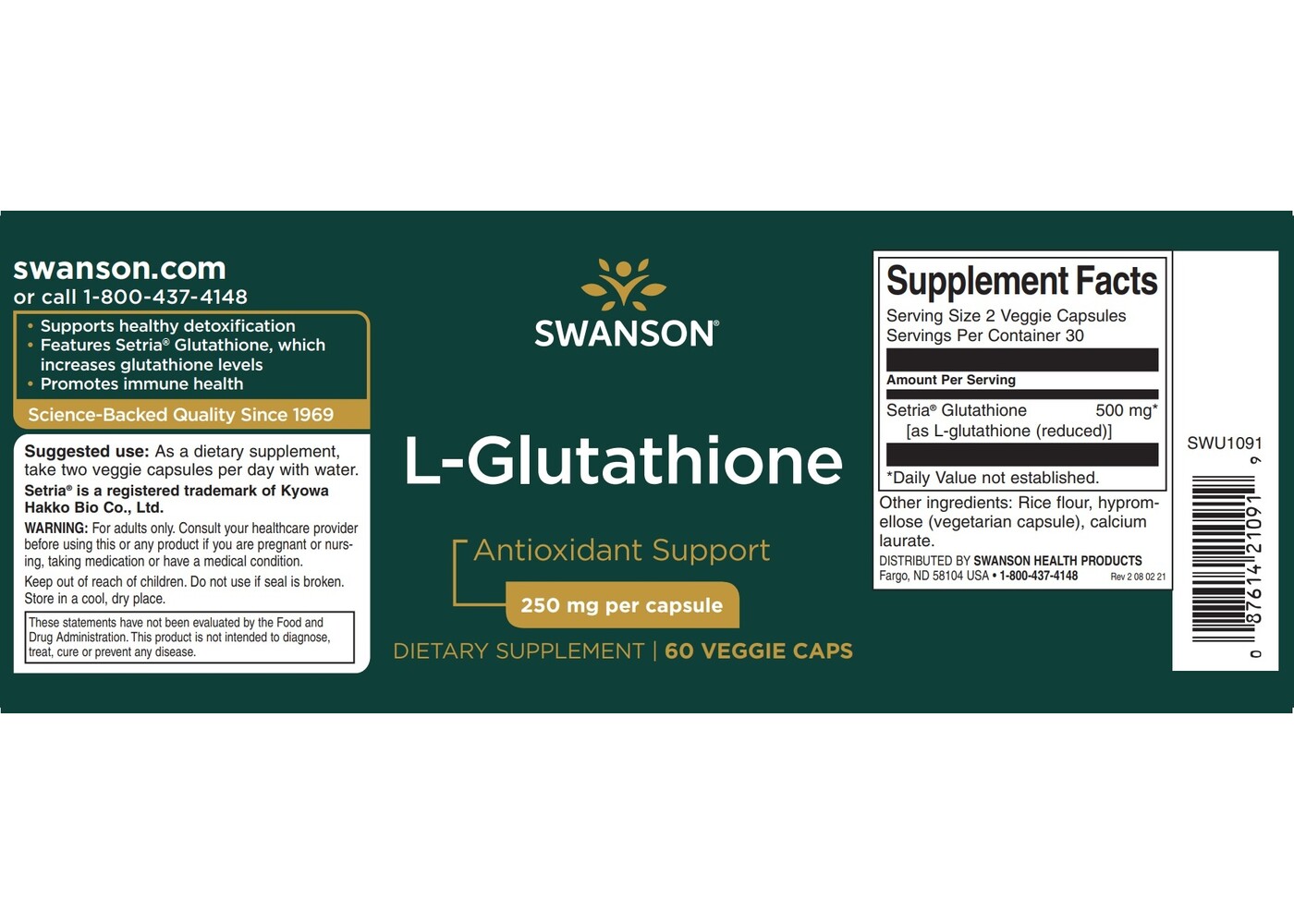 Swanson L-Glutathione, 250 mg, 60 Veg Caps