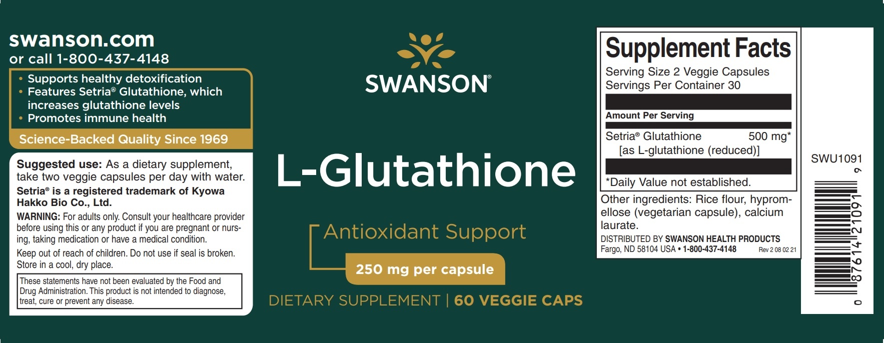 Swanson L-Glutathione, 250 mg, 60 Veg Caps