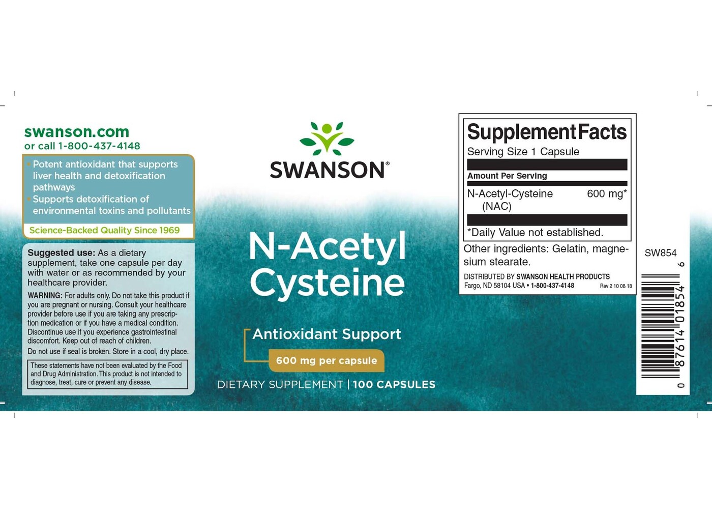 Swanson NAC N-Acetyl Cysteine, 600 mg 100 Caps
