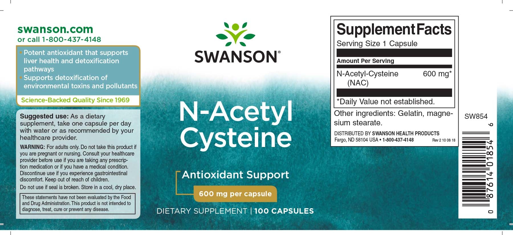 Swanson NAC N-Acetyl Cysteine, 600 mg 100 Caps