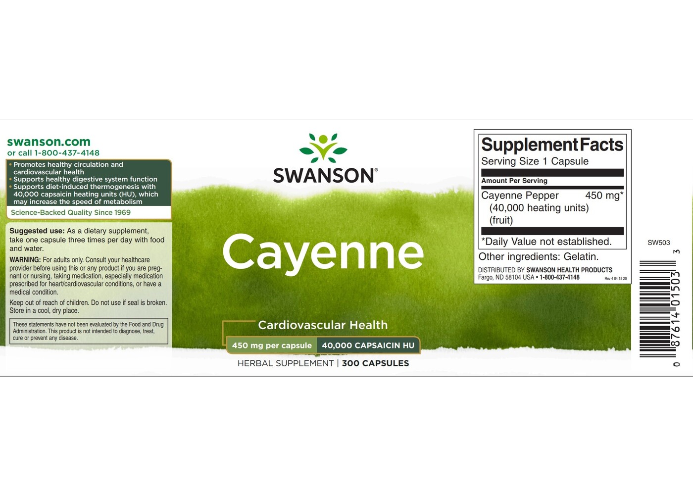 Swanson Cayenne, 450 mg, 300 Caps