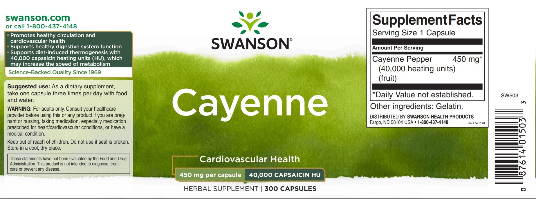 Swanson Cayenne, 450 mg, 300 Caps