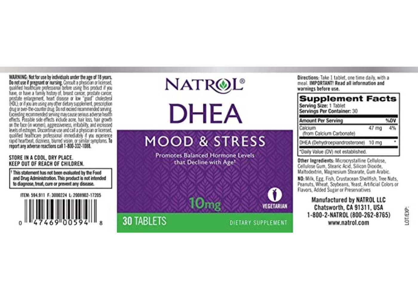 Natrol Acquista DHEA, 10 mg, 30 compresse