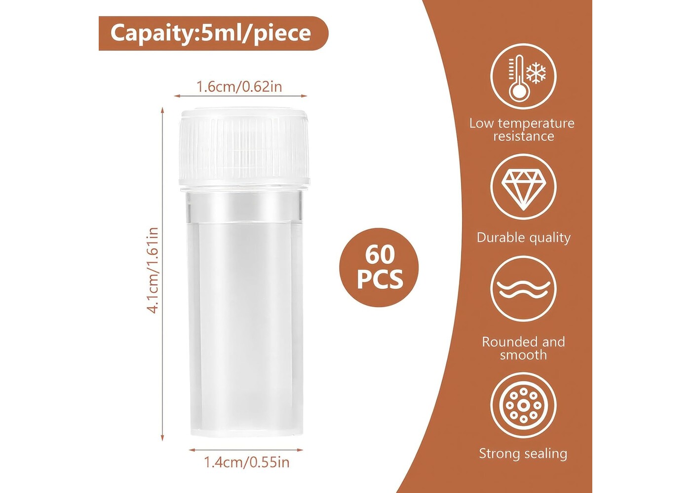 Rexar Laboratory Test Tubes  – 5 ml Sample Tubes with Screw Cap