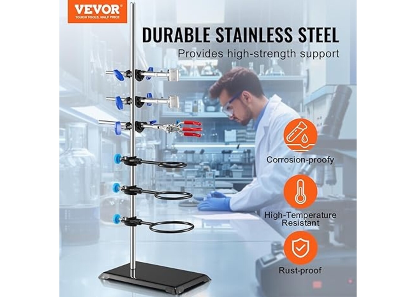 Rexar Soporte de laboratorio con pinzas y base de hierro fundido – Soporte 60 cm