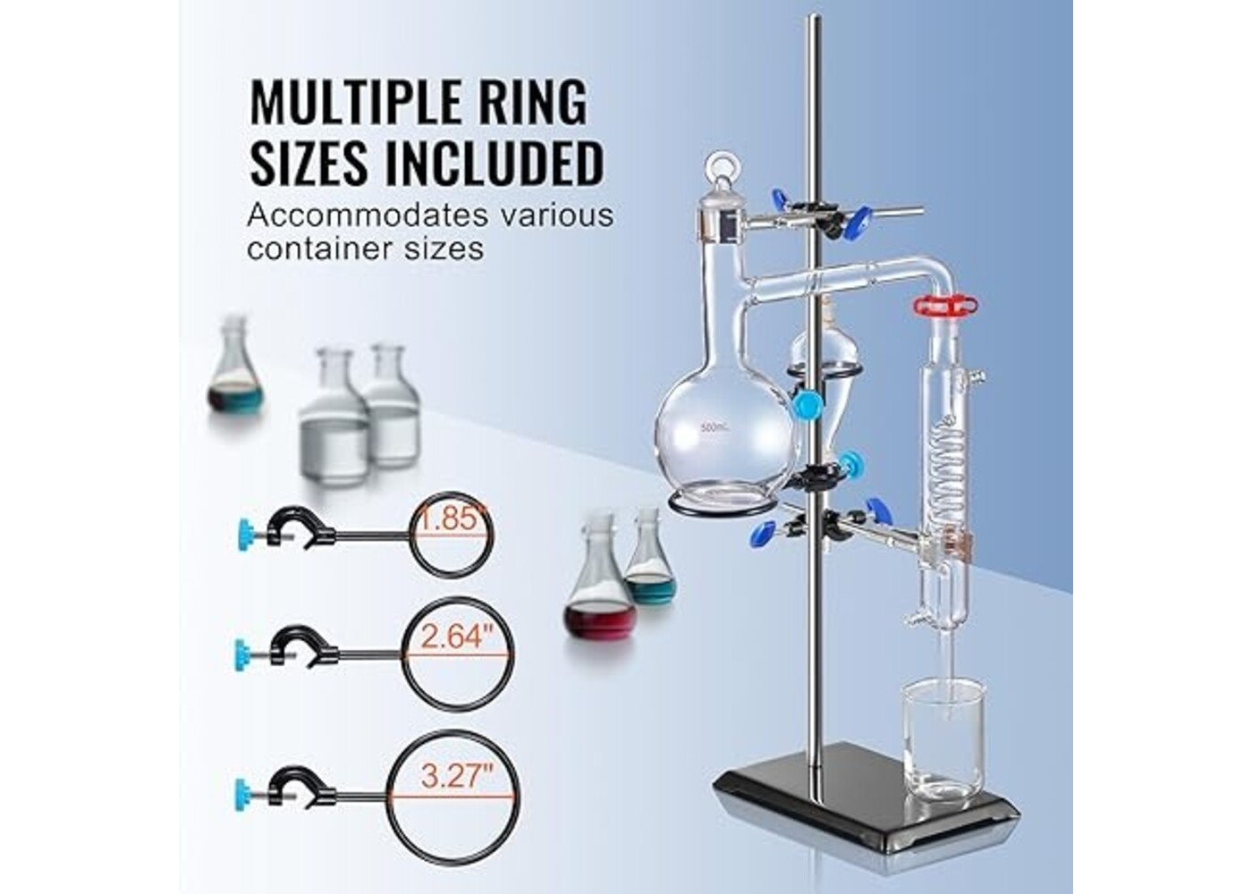 Rexar Support de laboratoire avec pinces et base en fonte – Support inox 60 cm