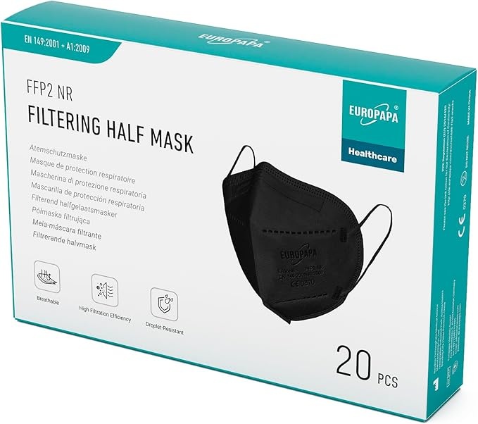 Rexar FFP2 Face Masks Black 5-Layer Respirators – Individually Packed, Pack of 20