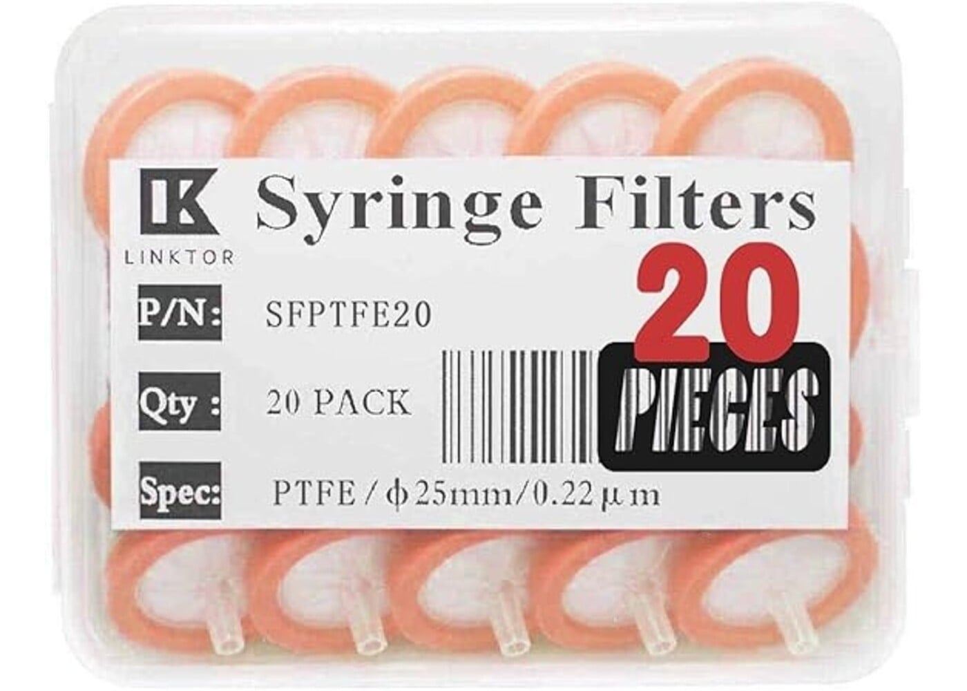 Rexar PVDF Syringe Filters 0.22 μm Pore Size, 25 mm Diameter – Pack of 20