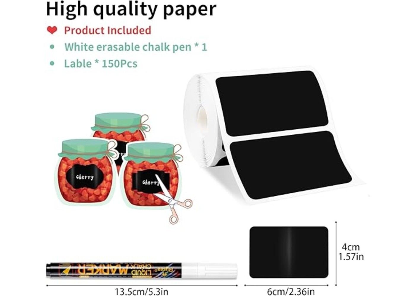 Rexar Reusable Waterproof Chalkboard Labels with Marker – 150 Pieces, 6 x 4 cm