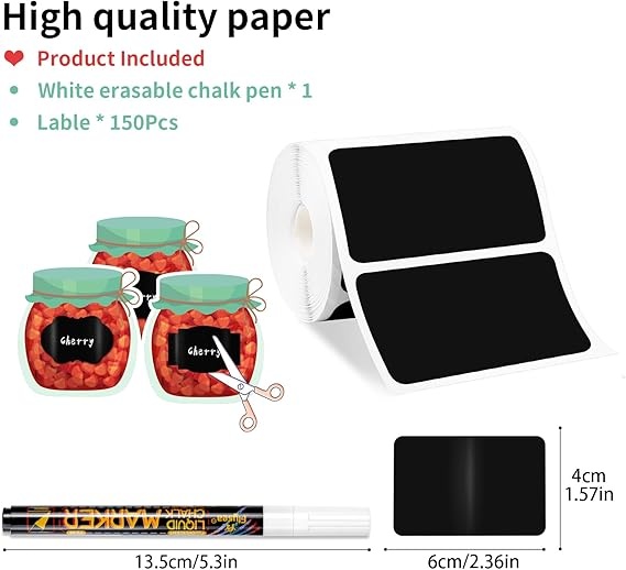 Rexar Reusable Waterproof Chalkboard Labels with Marker – 150 Pieces, 6 x 4 cm