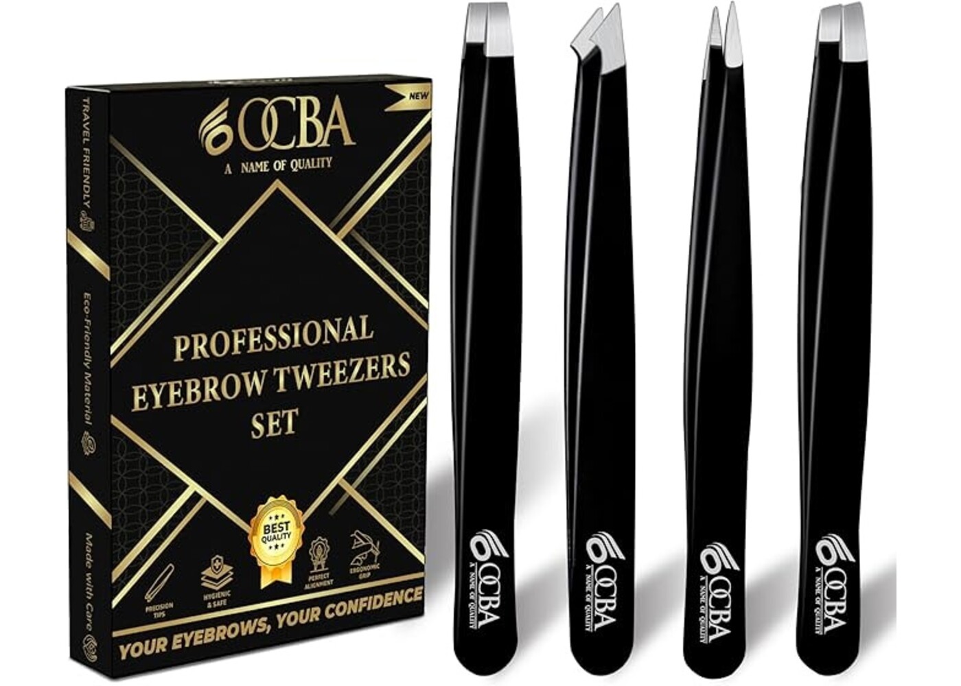Rexar Stainless Steel Precision Tweezers Set – 4 Different Tip Styles with Storage Case