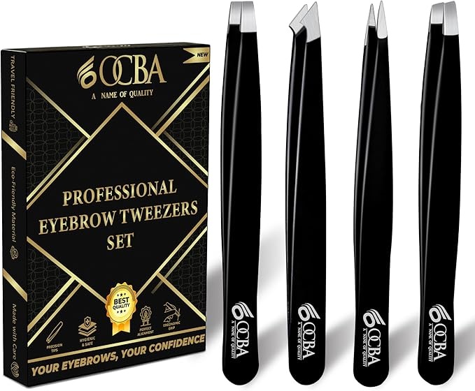 Rexar Stainless Steel Precision Tweezers Set – 4 Different Tip Styles with Storage Case