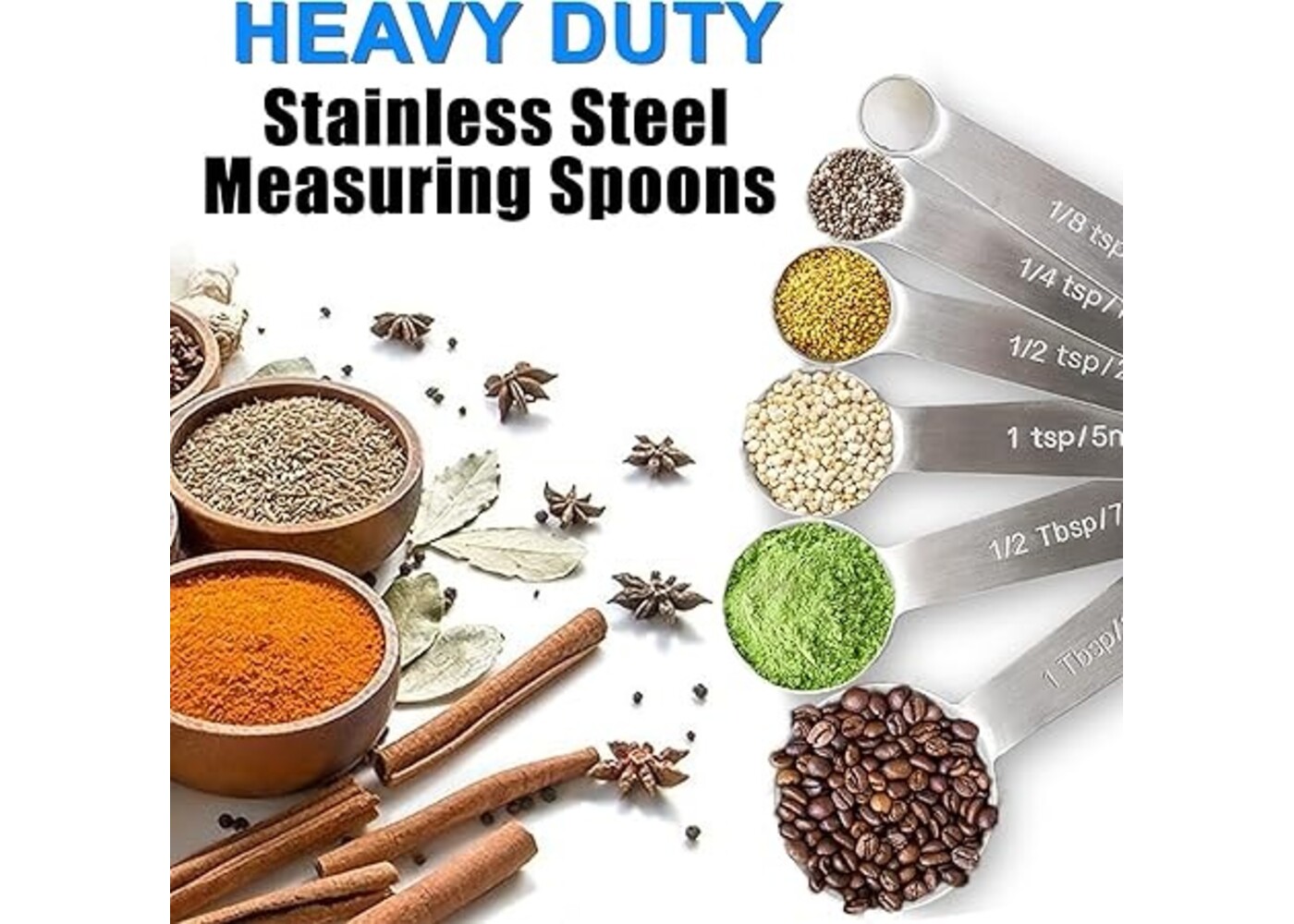 Rexar 18/8 Stainless Steel Measuring Spoon Set with Metric Markings – 6 Piece Set