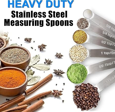 Rexar 18/8 Stainless Steel Measuring Spoon Set with Metric Markings – 6 Piece Set