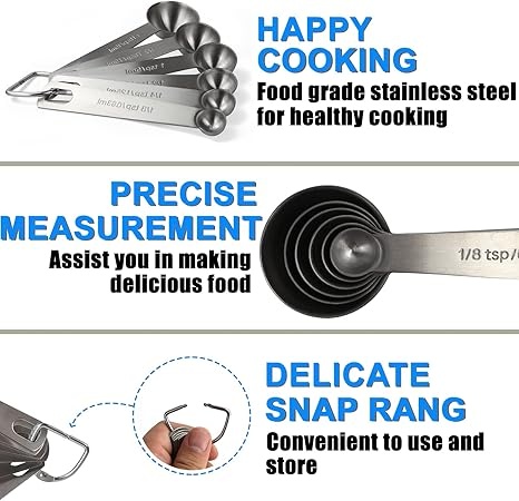 Rexar 18/8 Stainless Steel Measuring Spoon Set with Metric Markings – 6 Piece Set