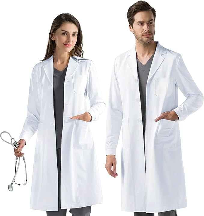 Rexar White Laboratory Coat with Long Sleeves and Storage Pockets – Unisex Lab Coat