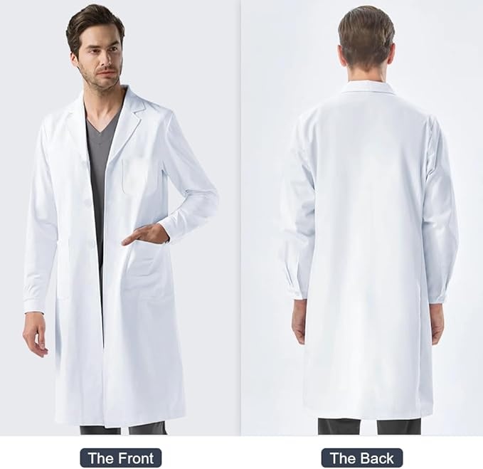 Rexar White Laboratory Coat with Long Sleeves and Storage Pockets – Unisex Lab Coat