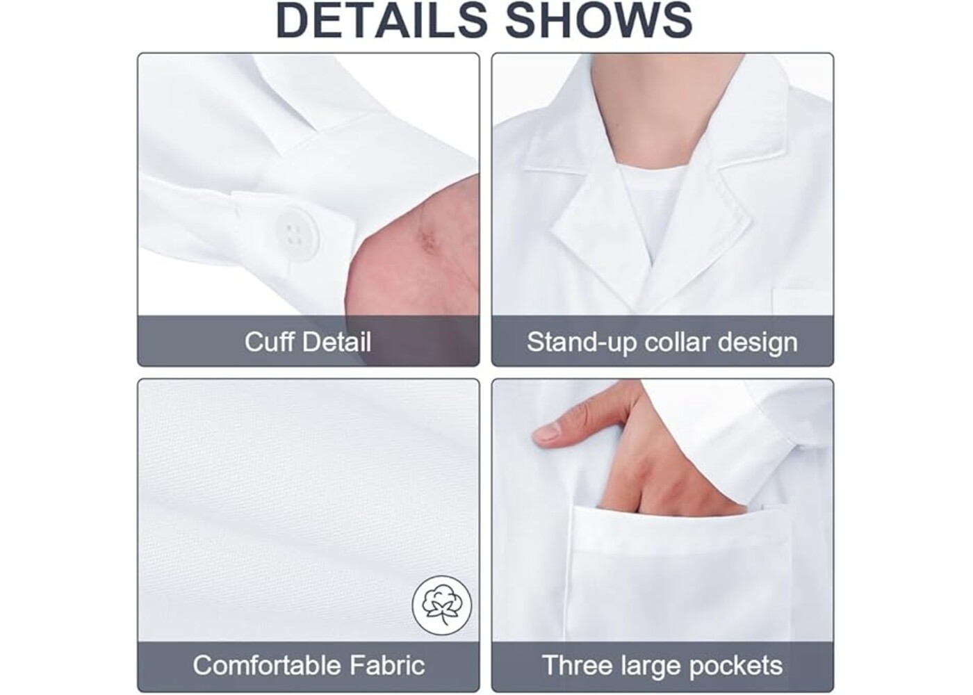Rexar White Laboratory Coat with Long Sleeves and Storage Pockets – Unisex Lab Coat