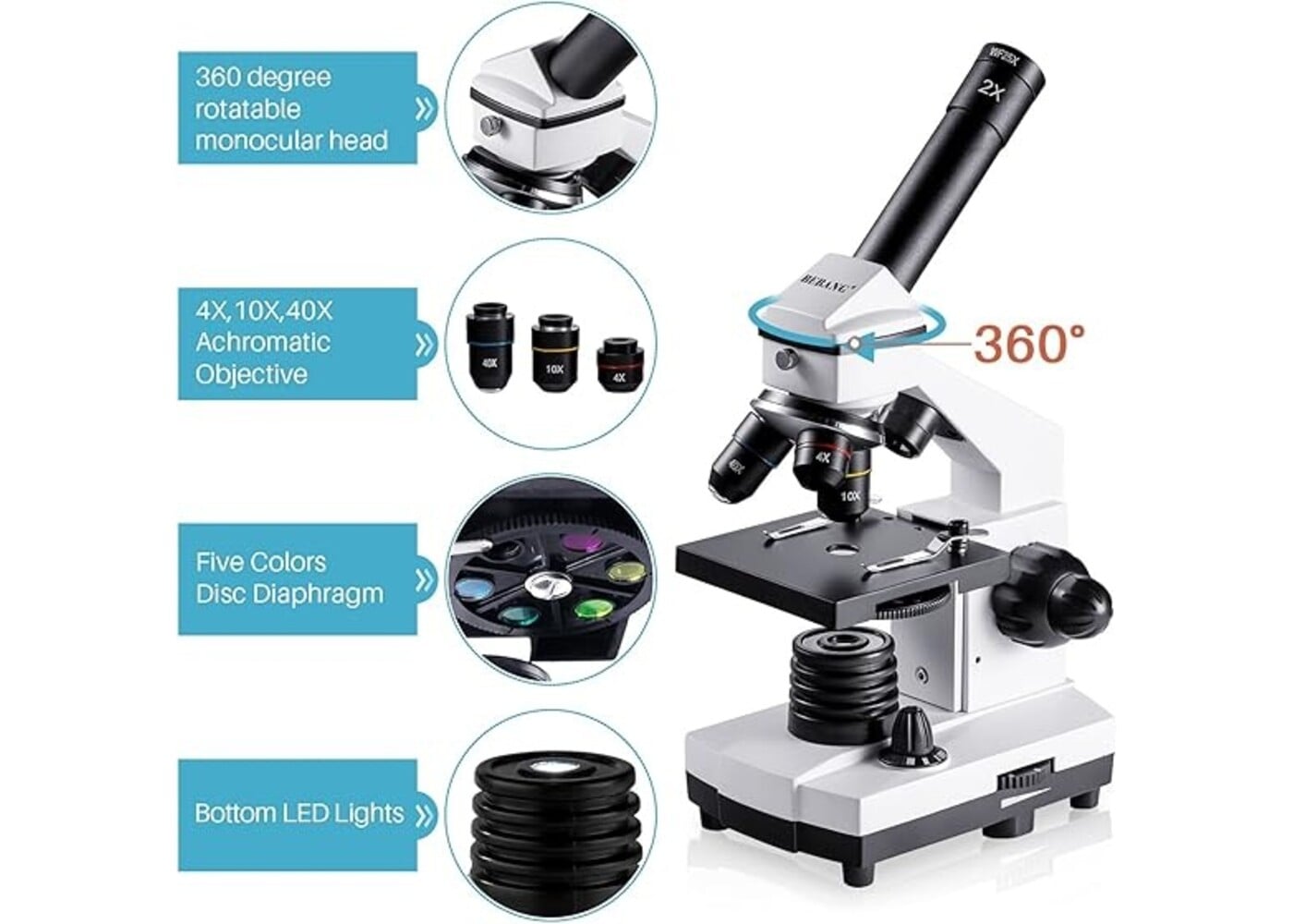 Rexar Professional Biological Microscope 100X–2000X with LED Illumination and Smartphone Adapter