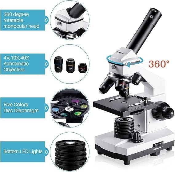 Rexar Professional Biological Microscope 100X–2000X with LED Illumination and Smartphone Adapter