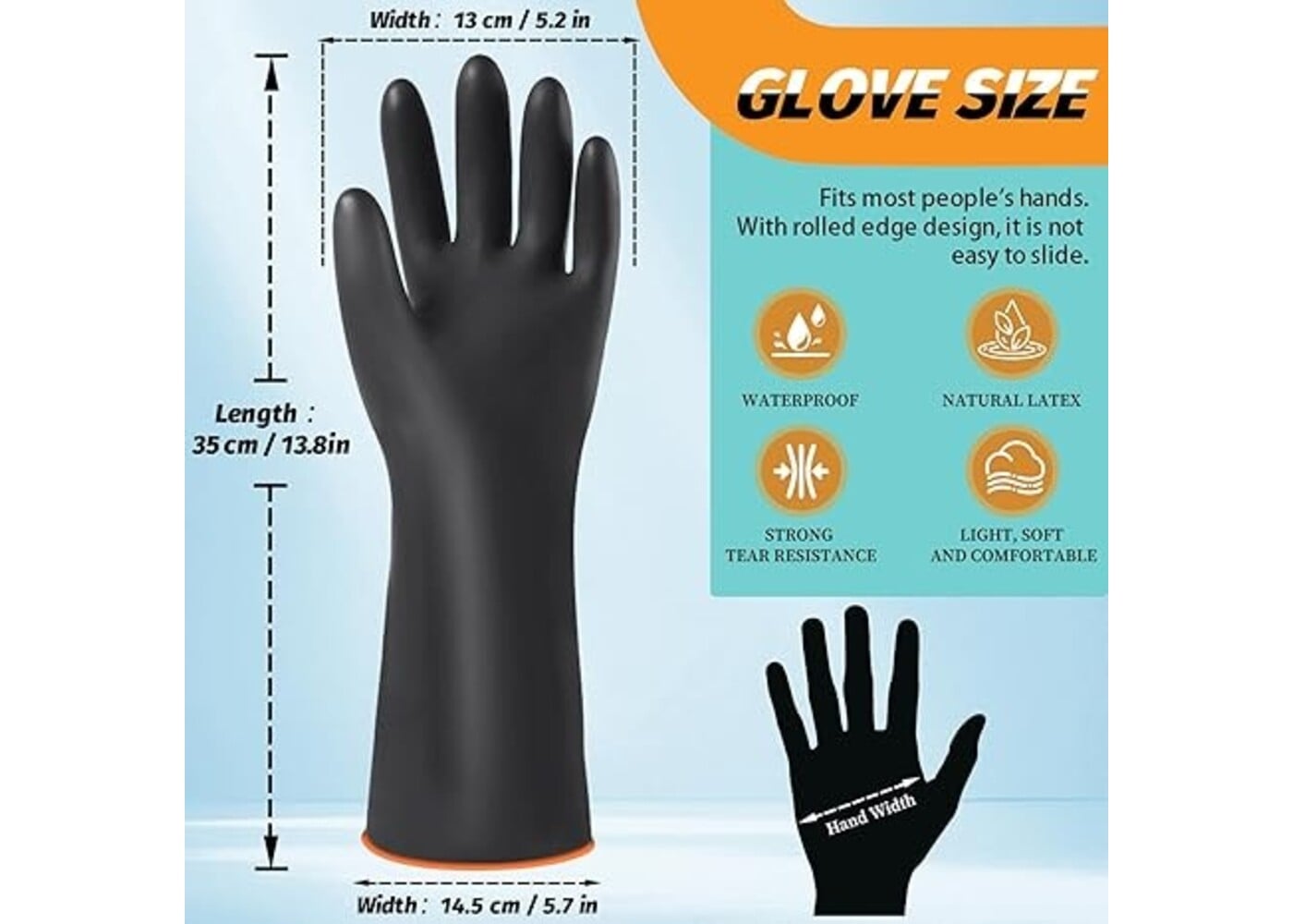 Rexar Heavy Duty Chemical Resistant Rubber Gloves – 35 cm Laboratory and Industrial Protection