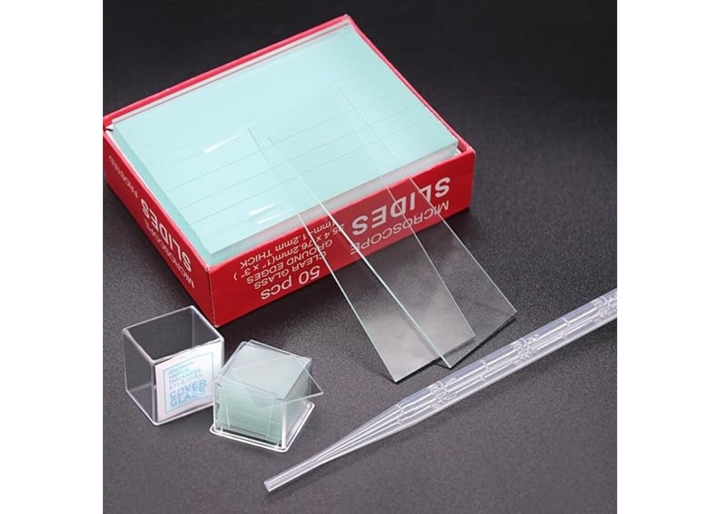 Rexar Microscope Slides and Coverslips Set – 100 Glass Slides, 200 Coverslips and 10 Pipettes