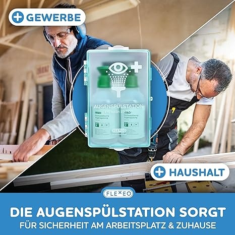 Rexar Emergency Eyewash Station with 2 × 500 ml Sterile Saline Solution Bottles and Wall Mount