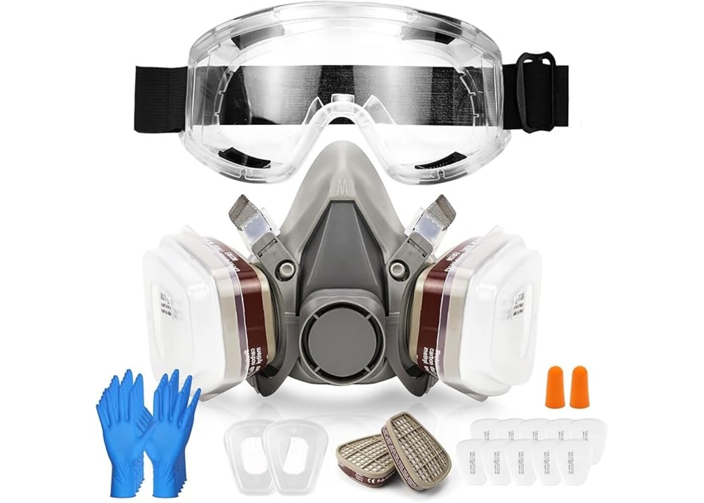Rexar Reusable Half Face Respirator Mask Set with Dual Filters, Safety Goggles and Accessories
