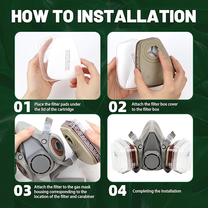Rexar Reusable Half Face Respirator Mask Set with Dual Filters, Safety Goggles and Accessories
