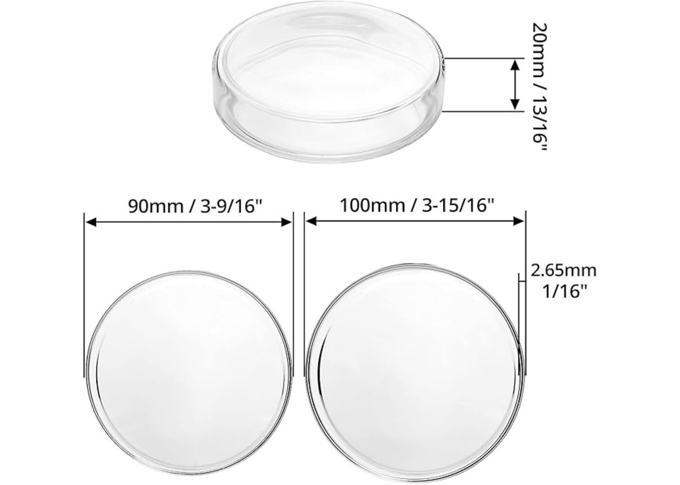 Rexar Borosilicate Glass Petri Dishes with Lids – 90 mm × 20 mm Laboratory Set (5 Pieces)