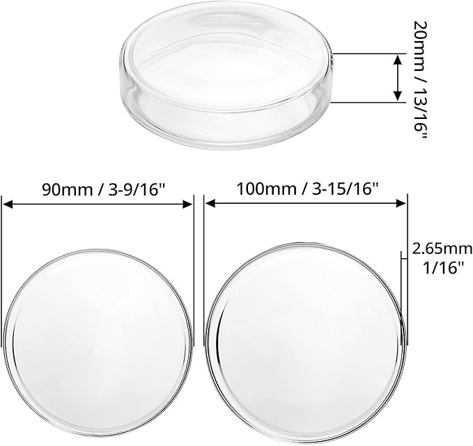 Rexar Borosilicate Glass Petri Dishes with Lids – 90 mm × 20 mm Laboratory Set (5 Pieces)