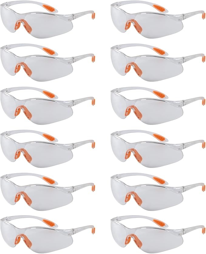 Rexar Transparent Safety Glasses with Clear Polycarbonate Lenses – Protective Eyewear 12 Pack