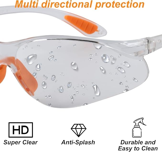 Rexar Transparent Safety Glasses with Clear Polycarbonate Lenses – Protective Eyewear 12 Pack