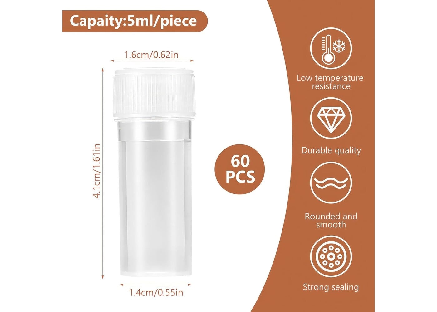 Rexar Laboratory Test Tubes  – 5 ml Sample Tubes with Screw Cap